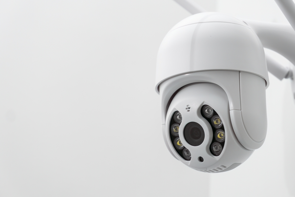 A security camera with a LED light.